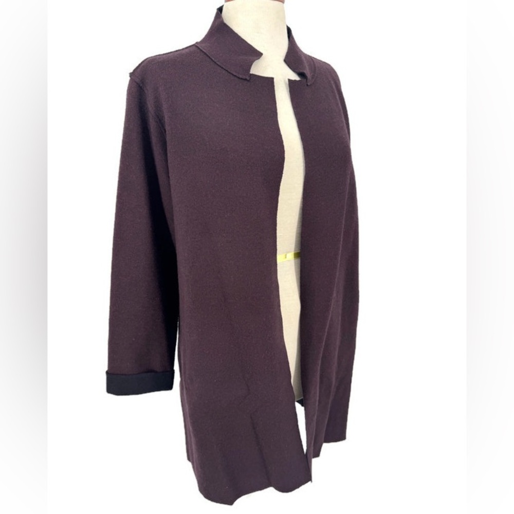 Eileen Fisher Merino Wool Open Front Cardigan Eggplant – Size‎ M